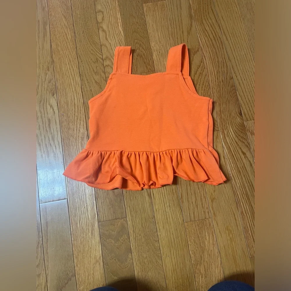 Orange Ruffle Top and peach Print‎ Pants with flare Set 3T